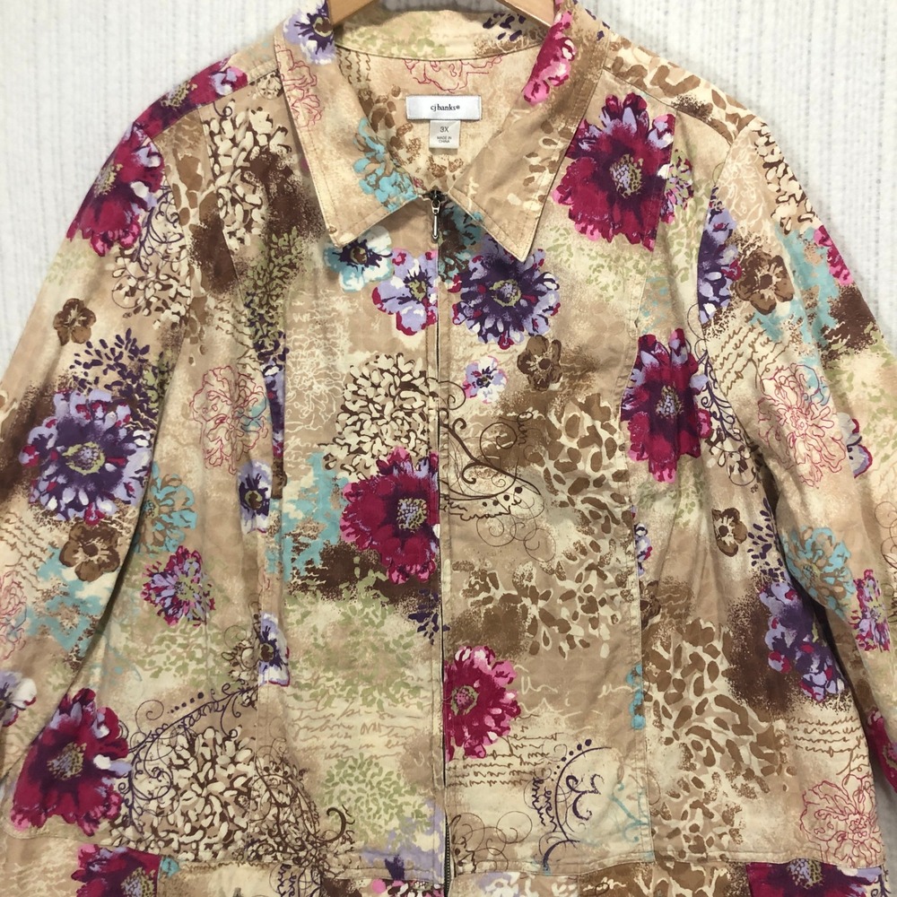 CJ Banks Colorful Floral Print‎ Jacket Full Zip Lightweight Women's Size 3X